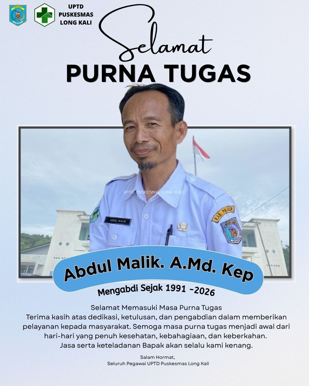 Pengabdian 35 Tahun, Abdul Malik, A.Md. Kep Resmi Memasuki Masa Purna Tugas